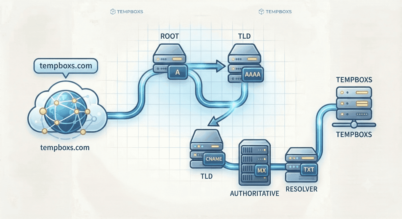 Illustration for “DNS Record Types Guide: A, CNAME, MX, TXT, SPF, DKIM, DMARC, and CAA”